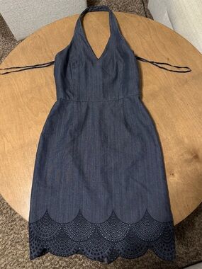 Kay Unger Denim Halter Dress with Eyelet Hem